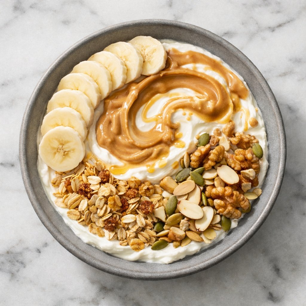 Banana Peanut Butter Bowl with natural peanut butter and fresh banana