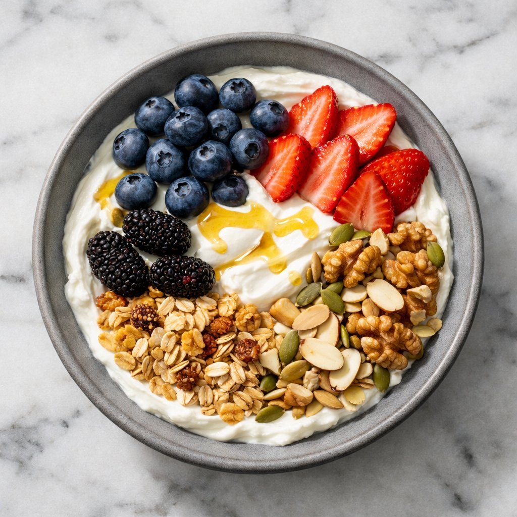 Very Berry Bowl with blueberries, strawberries, mulberry and yogurt